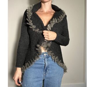 y2k Cache Fur Lined Gray Sweater Size Small